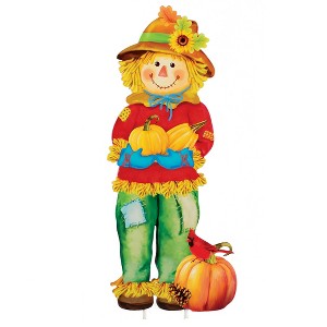 Collections Etc Colorful Metal Scarecrow and Pumpkin Outdoor Garden Stake - 1 of 4