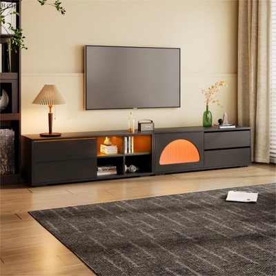 Chic Crate-Modern Media Console – Fluted Glass TV Stand w/ LED Lighting, Fits 32-100In TVs, Multi-Room Furniture
