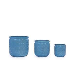 SEVOBAL Planters 3-Piece Modern Ceramic Glossy Flower Pots, Frost-Resistant with Drainage Holes for Indoor, Outdoor, Blue, 19.7"*19.7"*20.5" - 1 of 4