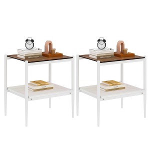 LOVMOR 2-Tier Tempered Glass End Table Set of 2, Rectangle Coffee Tabletop with MDF Layer, Modern Side Table for Living Room - 1 of 4