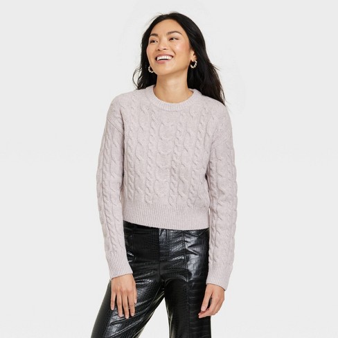 Women's Cropped Crewneck Pullover Sweater - A New Day™ Mauve S