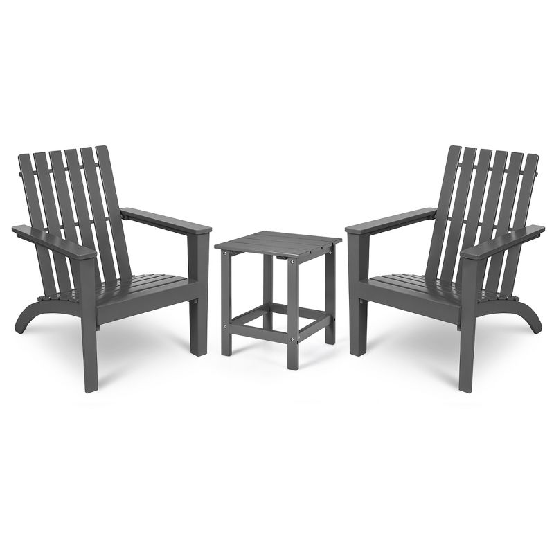 Costway 3PCS Patio Adirondack Chair Side Table Set Solid Wood Garden Deck Grey, 1 of 10