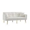Velvet Futon Sofa Bed with Gold Metal Legs, 2 Pillows, Cup Holders and Side Pockets for Living Room - 4 of 4