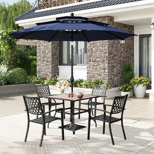 Captiva Designs 6pc Patio Square Table with Steel Frame & Stackable Fixed Chairs & 10ft 3 Tier Auto-tilt Umbrella - 1 of 4