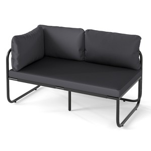 Tangkula Patio Loveseat w/ Removable Pillows & Seat Cushion Side Armrest Metal Frame - 1 of 4
