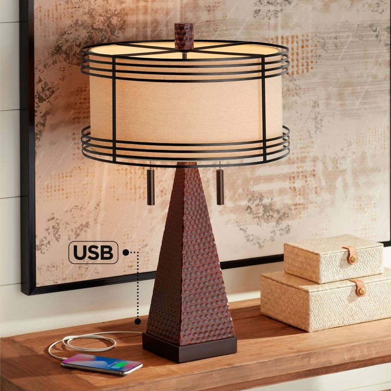 Franklin Iron Works Niklas Industrial Table Lamp 26" High Hammered Bronze with USB Charging Port Double Shade for Bedroom Living Room Bedside Desk, 2 of 10