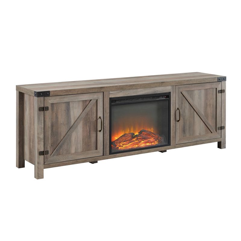 Farmhouse Barn Door Fireplace TV Stand for TV's up to 80"  - Saracina Home, 1 of 12