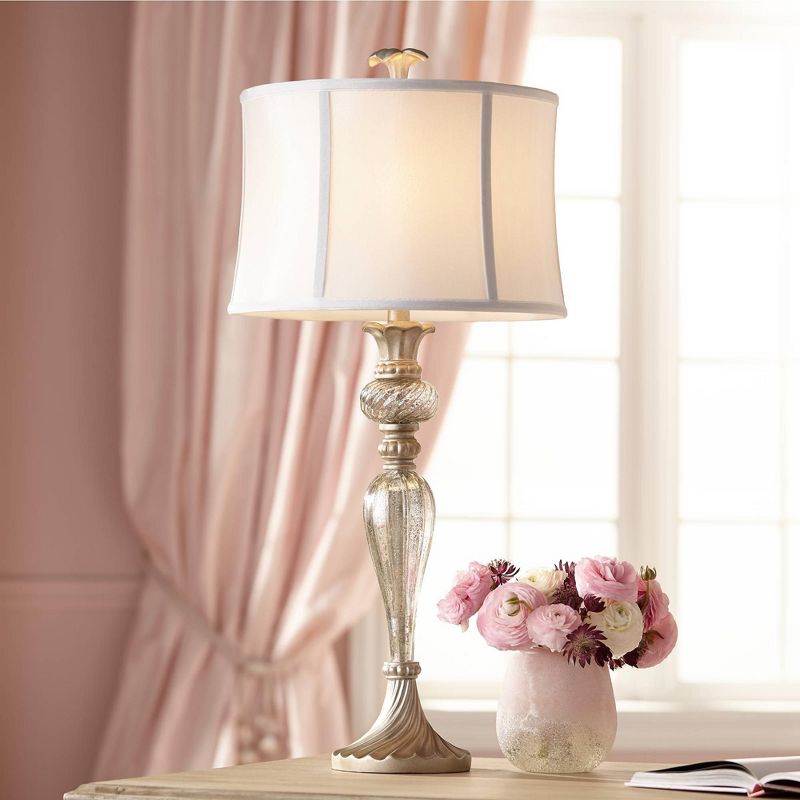 Regency Hill Alyson Traditional Buffet Table Lamp 32 3/4" Tall Mercury Glass Silver Champagne White Drum Shade for Bedroom Living Room Bedside House, 2 of 10