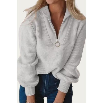 Women's RIBBED-KNIT HALF-ZIP SWEATER - Melody Fashion
