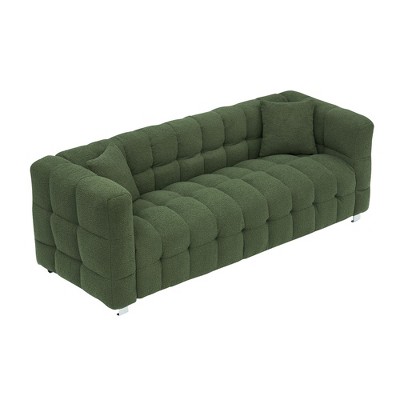 NicBex 80 Inch Teddy Fleece Sofa Couch 3-Seater Sofa with 2 Throw Pillows for Living Room,Apartment,Bedroom,Green
