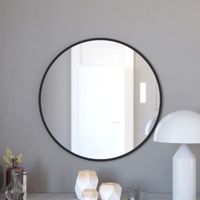 30" Black Round Metal Frame Accent Wall Mirror