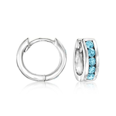 Ross-Simons 0.90 ct. t.w. Swiss Blue Topaz Huggie Hoop Earrings in Sterling Silver