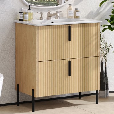 JUJABU 30" Bathroom Vanity with Ceramic Sink and Full-Extension Drawers