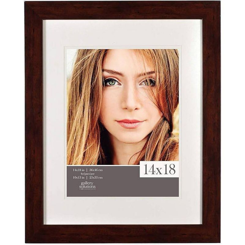 Gallery Solutions 14&#34;x18&#34; Walnut Picture Frame with Double White Mat Opening 10&#34;x13&#34; Image, 1 of 6