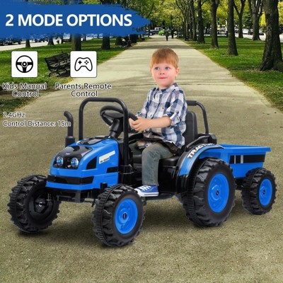 12V Electric Ride On Tractor Car for Kids, RC Truck with Dump Trailer, 35W Dual Motors with Parent Remote Control