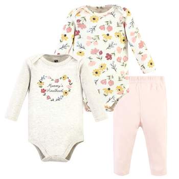 Hudson Baby Infant Girl Long-Sleeve Bodysuits and Pants, Soft Painted Floral Long-Sleeve