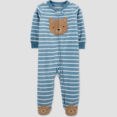 Image of Carter's Just One You® Baby Boys' Bear Striped Fleece Sleep N' Play - Blue Newborn