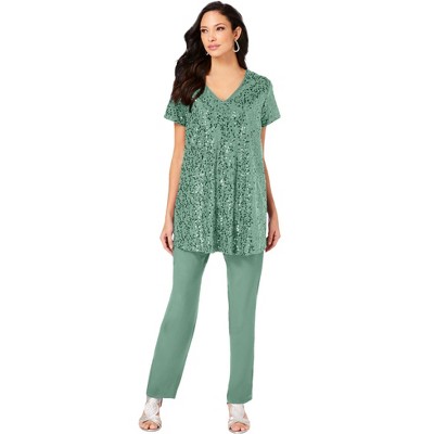 Roaman's Women's Plus Size Sequin Pant Set