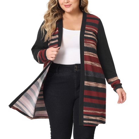 Agnes Orinda Women s Plus Size Halloween Long Open Front Striped Contrast Casual Knit Cardigans Target