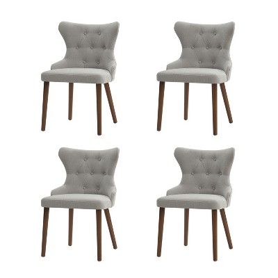 Lidia Mid-century Modern Wingback Dining Chair with Solid Wood Legs Set of 4|ARTFUL LIVING DESIGN-Grey