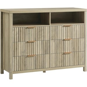 6 Drawer Dresser for Bedroom, Farmhouse Chest of Drawers with 2 Open Shelves and Fluted Doors - 1 of 1