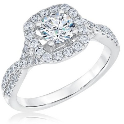 Pompeii3 1 1/4 Ct Diamond Cushion Halo Criss Cross Engagement Ring 10k White Gold