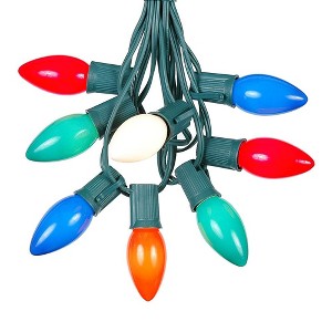 Novelty Lights 100 Feet C9 Christmas String Light Set, Ceramic Vintage Holiday Hanging Light Set, Green Wire - 1 of 4