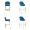 Set of 2 Metal Upholstered Barstools with Gold Finished Frame, Round Backless Barstools with Plush Upholstery for Kitchen or Home Bar-Koiai - 4 of 4