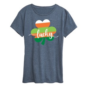 Women's - Instant Message - Lucky Striped Shamrock Short Sleeve Graphic T-Shirt - 1 of 4