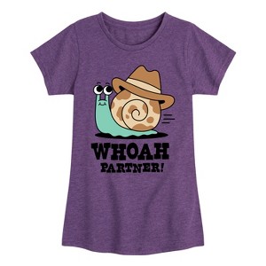 Girls' - Instant Message - Whoah Partner Snail Cowboy Fitted Short Sleeve Graphic T-Shirt - 1 of 4