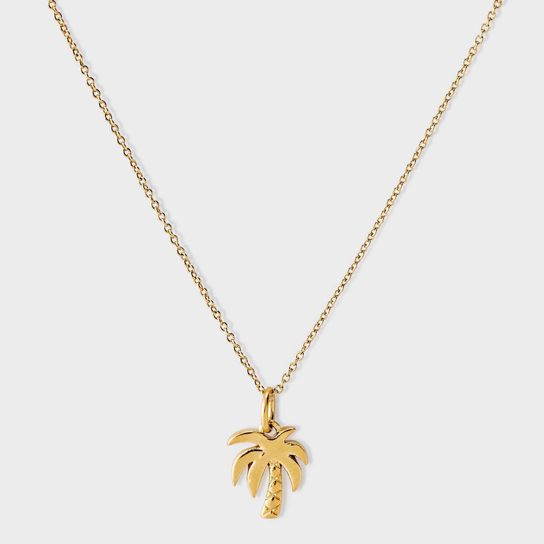 Tiny Tags 14K Gold Ion Plated Palm Tree Necklace - Gold