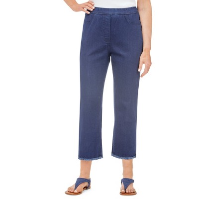 Collections Etc Pull-On Frayed Hem Elasticized Waist Capris