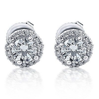Pompeii3 1/2ct Diamond Halo Round Brilliant Cut Studs 10k White Gold