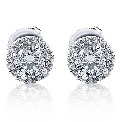 Pompeii3 1/2ct Diamond Halo Round Brilliant Cut Studs 10k White Gold