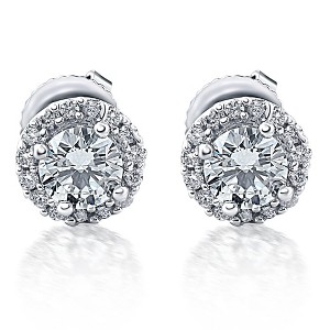 Pompeii3 1/2ct Diamond Halo Round Brilliant Cut Studs 10k White Gold - 1 of 3