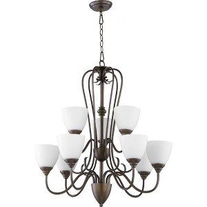 Quorum Lighting Powell 9-Light Chandelier, 29 Width, 31.5 Height, Oiled Bronze Finish - 1 of 1