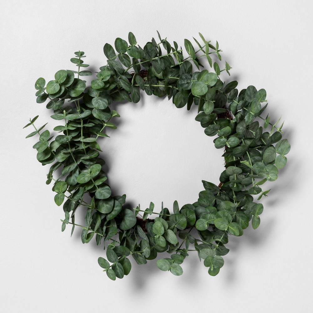 Photos - Other Decoration 24" Faux Eucalyptus Wreath - Hearth & Hand™ with Magnolia: Indoor Farmhous