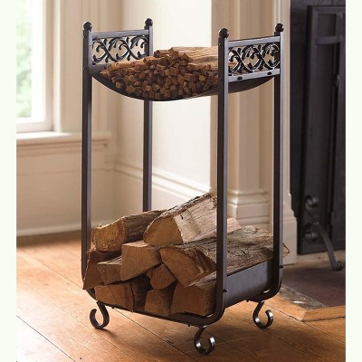  Plow & Hearth - Compact Log Rack, Cast Iron with Scrollwork Design 