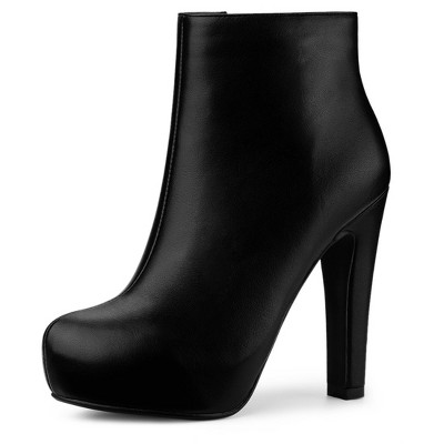 Allegra K Women's Size Zipper Round Toe Platform Chunky Heel Ankle Boots