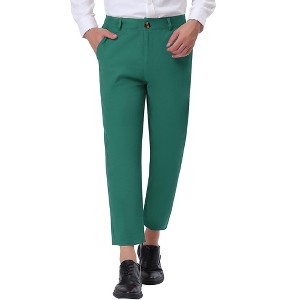 Lars Amadeus Men's Cropped Dress Business Pants Straight Fit Flat Front Suit Trousers - 1 of 4