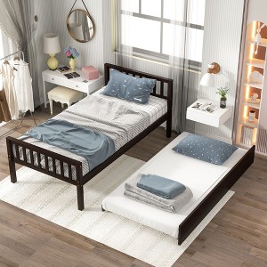 NicBex Twin Bed with Trundle,Wood Platform Bed Frame with Headboard and Footboard for Small Living Space - 1 of 4