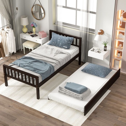 NicBex Twin Bed with Trundle,Wood Platform Bed Frame with Headboard and Footboard for Small Living Space - image 1 of 4