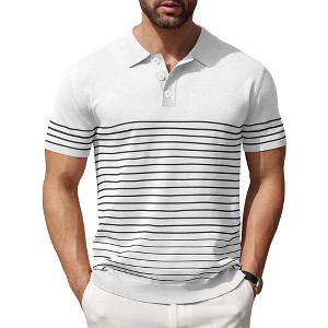 COOFANDY Men's Knit Polo Shirts Short Sleeve Striped Golf Polo Shirts Lightweight Casual Collared T Shirt - 1 of 4