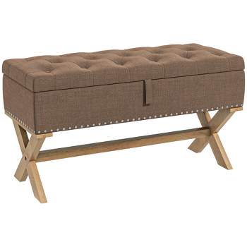 HOMCOM 35.75" End of Bed Bench with Button Tufted Design, Upholstered Ottoman Bench with Wood Legs for Bedroom