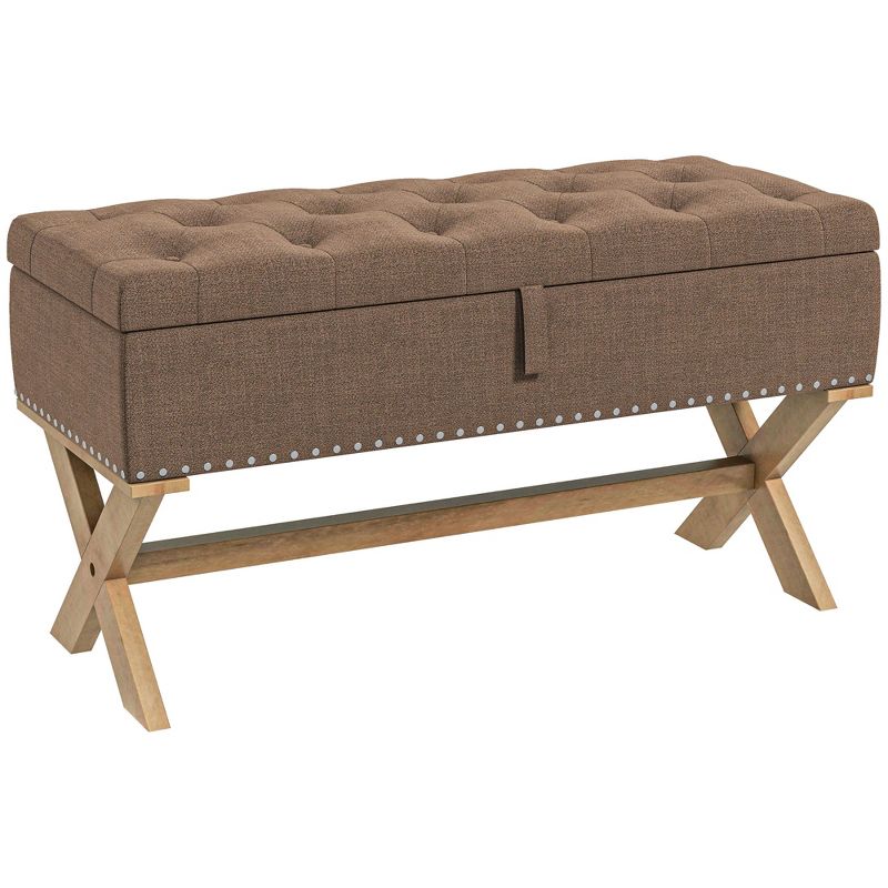 HOMCOM 35.75" End of Bed Bench with Button Tufted Design, Upholstered Ottoman Bench with Wood Legs for Bedroom, 1 of 7