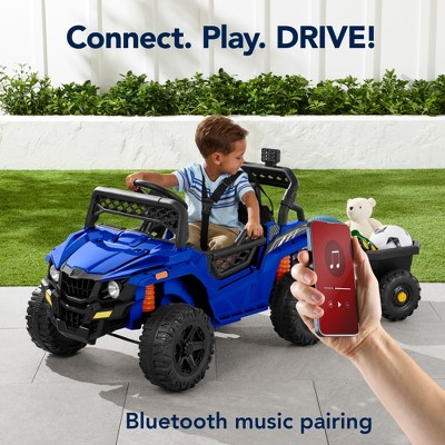 Blue 12V Kids Ride-On UTV Car with Trailer and LED Lights