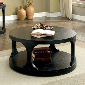 36" Round Coffee Table with Antique Finish and Open Shelf Storage for Transitional Living Room - 1 of 4