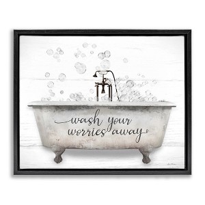 Stupell Industries Wash Worries Away Tub Bubbles Floating Frame Canvas Art - 1 of 4