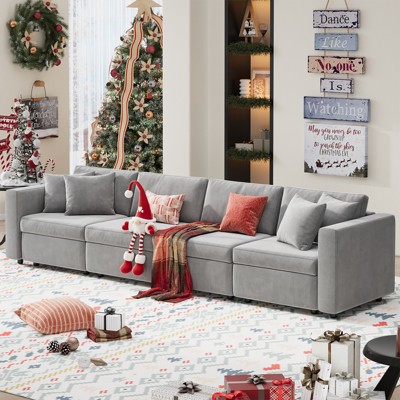 Buenhomino Modern DIY Sectional Sofa, Modular Sectional Couches for Living Room，Light Gray Velvet