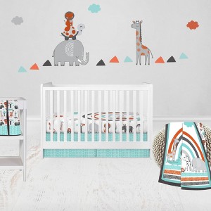 Bacati - Jungle Safari Aqua Orange Gray 4 pc Cotton Crib Bedding Set with Diaper Caddy - 1 of 4